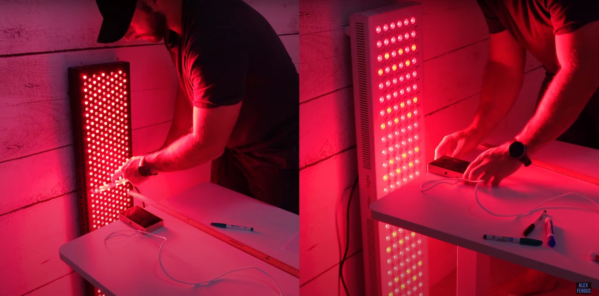 Alex Fergus using his spectrometer to test light therapy products